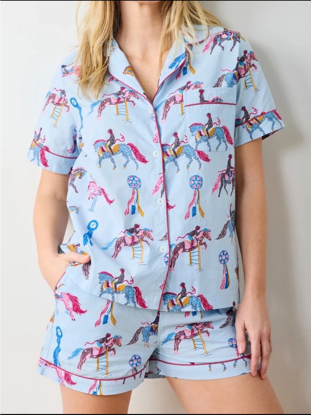 Print Fresh Women's Horse Show Equestrian Blue Ribbon Pajama SHORTS Set Sz XS